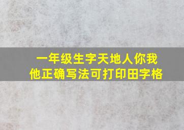 一年级生字天地人你我他正确写法可打印田字格