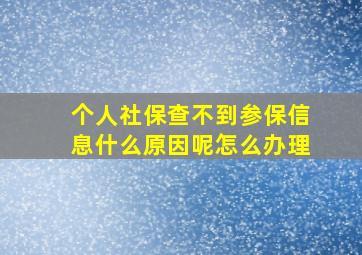 个人社保查不到参保信息什么原因呢怎么办理