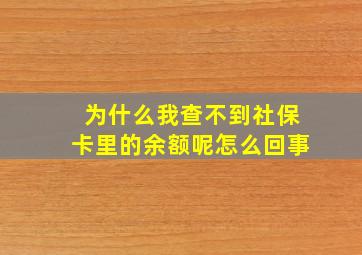 为什么我查不到社保卡里的余额呢怎么回事