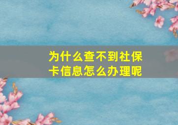 为什么查不到社保卡信息怎么办理呢