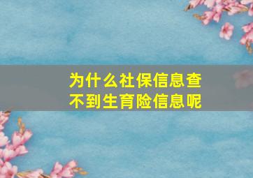 为什么社保信息查不到生育险信息呢