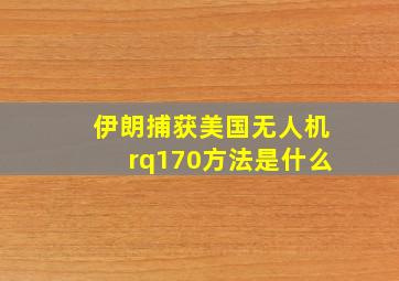 伊朗捕获美国无人机rq170方法是什么