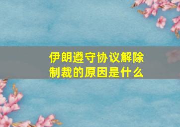 伊朗遵守协议解除制裁的原因是什么