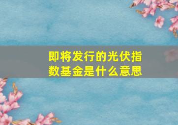 即将发行的光伏指数基金是什么意思