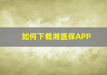 如何下载湘医保APP