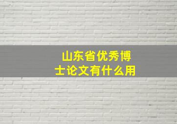 山东省优秀博士论文有什么用