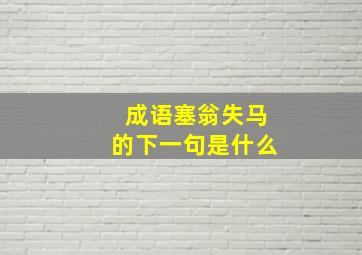 成语塞翁失马的下一句是什么