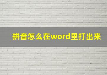 拼音怎么在word里打出来