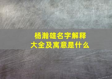 杨瀚雄名字解释大全及寓意是什么