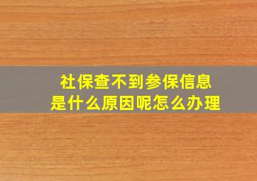 社保查不到参保信息是什么原因呢怎么办理