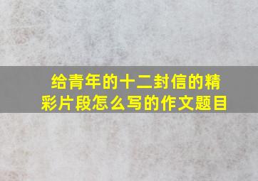 给青年的十二封信的精彩片段怎么写的作文题目