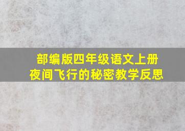 部编版四年级语文上册夜间飞行的秘密教学反思