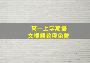 高一上学期语文视频教程免费